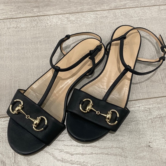 Gucci Black Leather Sandals with Horsebit - Picture 1 of 3